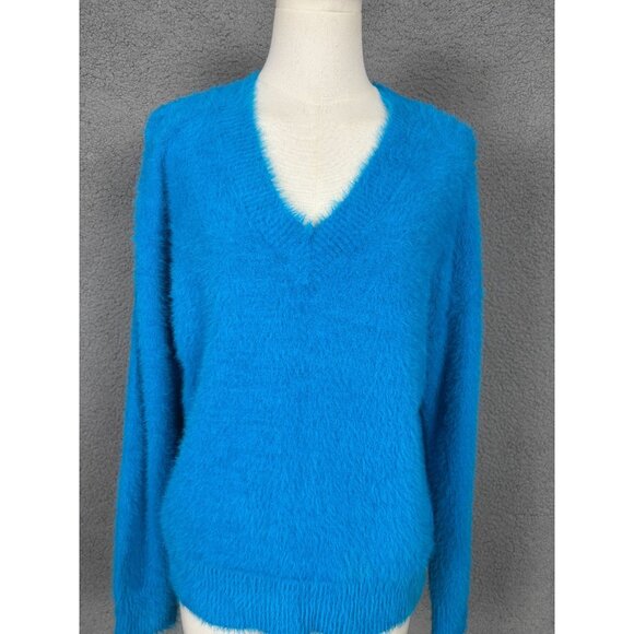 Bright Blue Fluffy I.N.C. Eyelash V-Neck Glam Soft Sweater Size Small NWT's - Picture 2 of 8